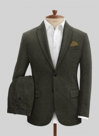 Vintage Flat Green Herringbone Tweed Suit