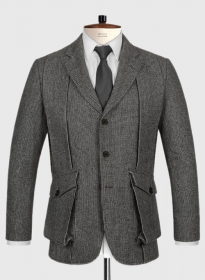 Vintage Gray Macro Weave Tweed Scottish Style Jacket