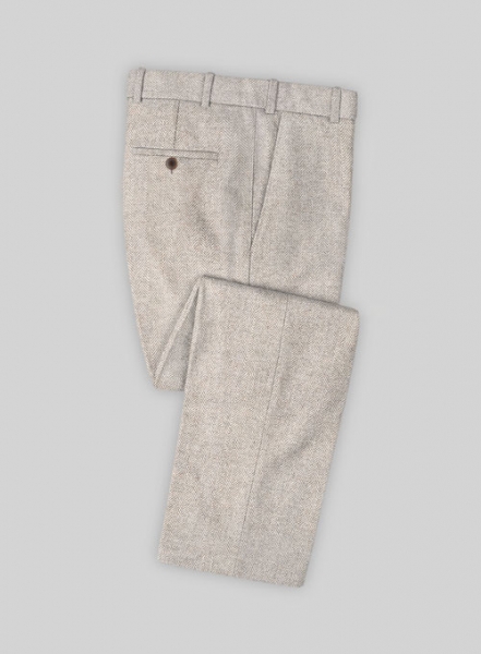 Vintage Herringbone Light Beige Tweed Pants