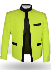 Pure Neon Green Linen Nehru Tuxedo Jacket