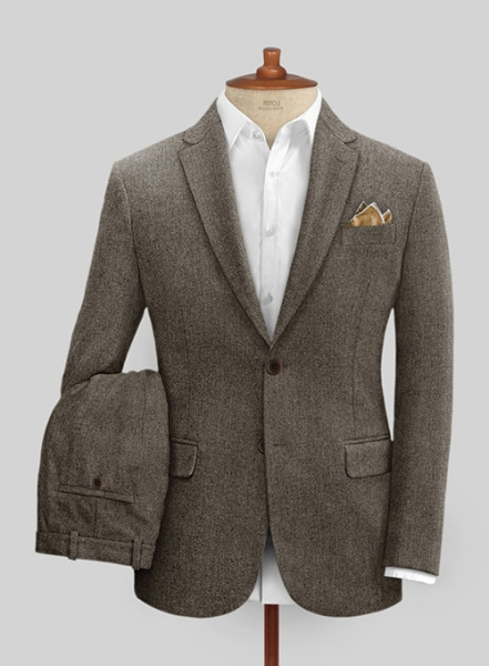 Vintage Dark Brown Herringbone Tweed Suit