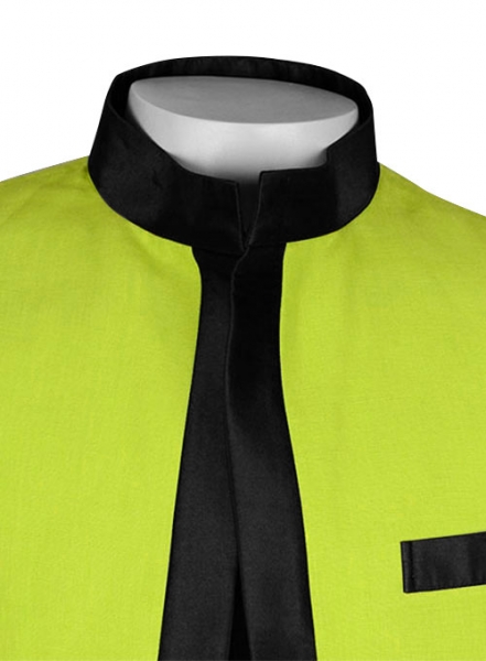 Pure Neon Green Linen Nehru Tuxedo Jacket