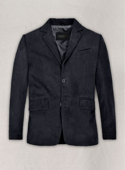 Dark Blue Suede Leather Blazer