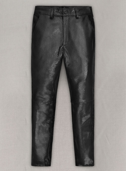 Snake Emboss Black Leather Pants