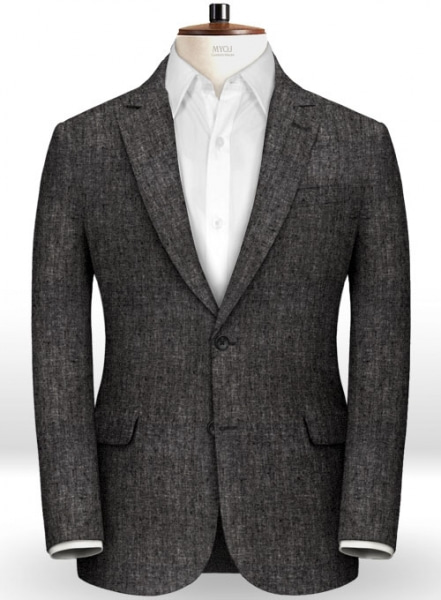 Italian Dark Gray Herringbone Linen Jacket