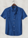 European Sapphire Blue Linen Shirt - Half Sleeves