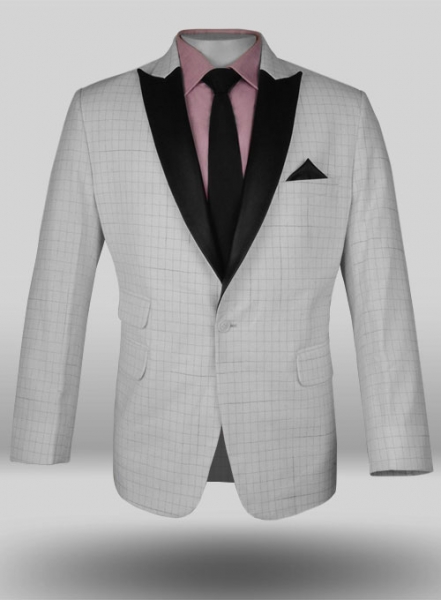 White Checks Chino Jacket with Leather Lapel