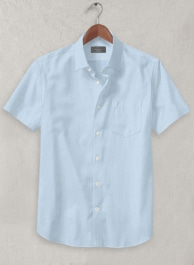 Italian Fine Herringbone Blue Shirt - Half Sleeves