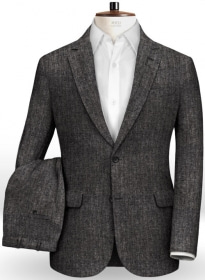 Italian Dark Gray Herringbone Linen Suit