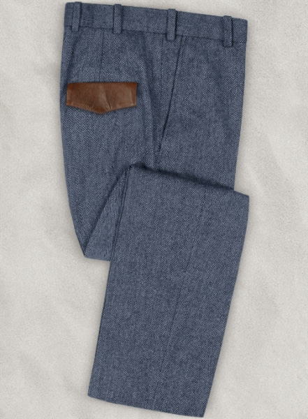 Vintage Herringbone Blue Tweed Suit - Leather Trims