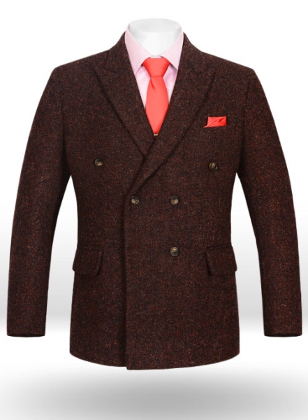 Harris Tweed Melange Wine Double Breasted Jacket