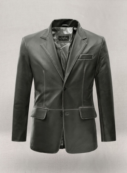 Rubbed Charcoal Leather Blazer