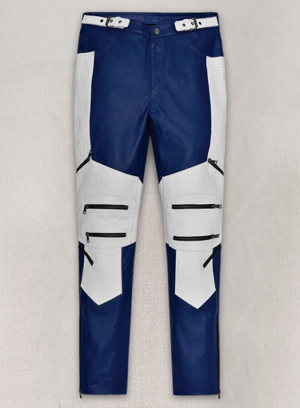 Rich Blue Electric Zipper Combination Leather Pants