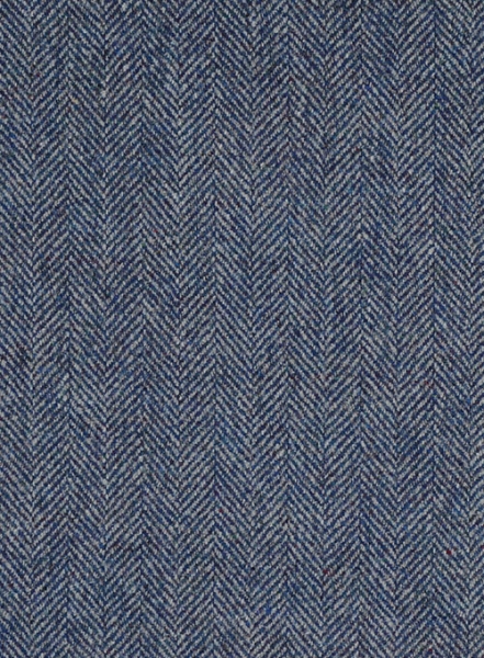 Vintage Herringbone Blue Tweed Jacket - Leather Trims