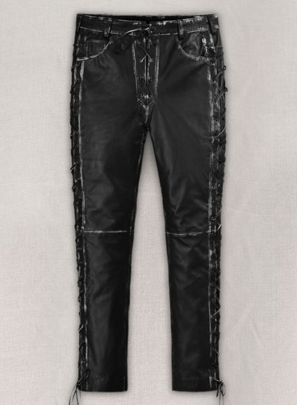 Rubbed Black Leather Pants # 515