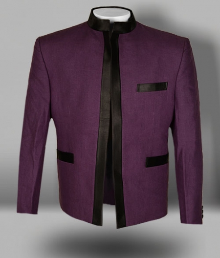 Pure Polish Purple Linen Nehru Tuxedo Jacket