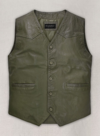 Basicallo Green Washed and Wax Leather Vest # 301