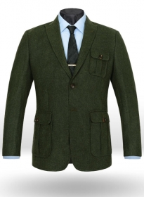 Vintage Herringbone Green Tweed Danish Style Sports Coat