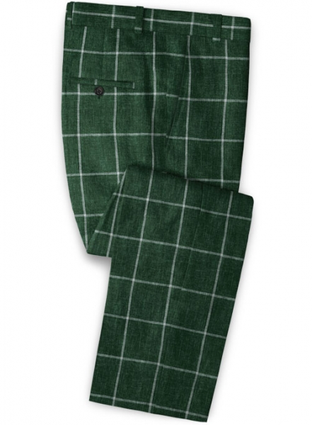 Solbiati Green Windowpane Linen Pants