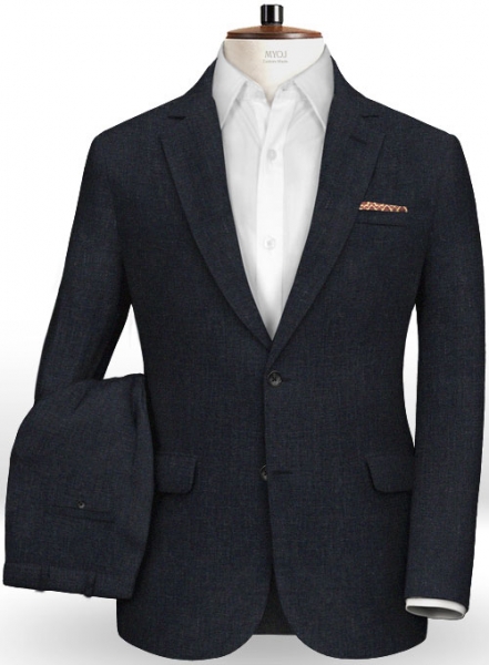 Italian Navy Blue Twill Linen Suit