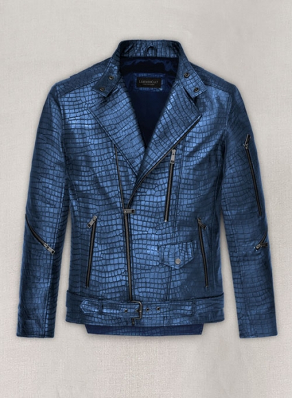 Phantom Croc Metallic Blue Leather Jacket