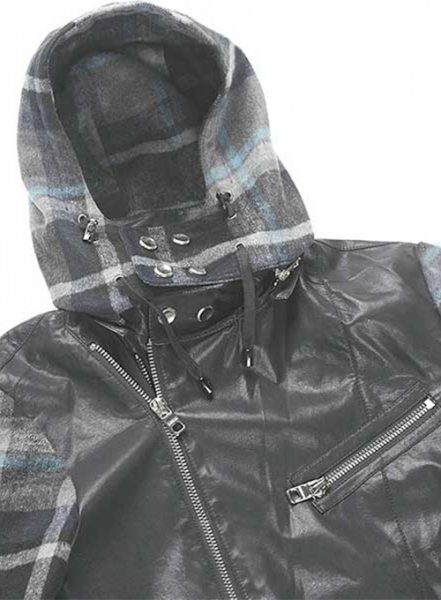 Hooded Tweed Leather Combo Jacket # 629