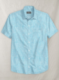 European Sky Blue Linen Shirt - Half Sleeves