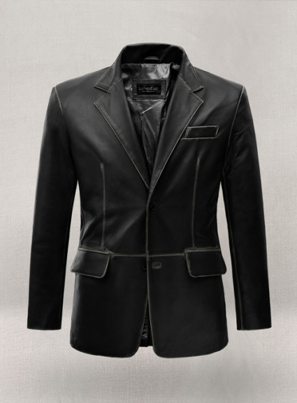 Rubbed Black Leather Blazer