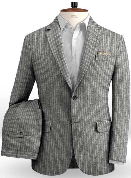 Solbiati Gray Stripes Linen Suit