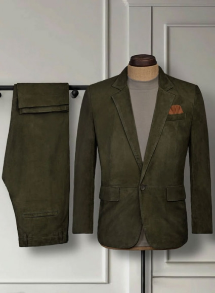 Olive Green Suede Leather Suit