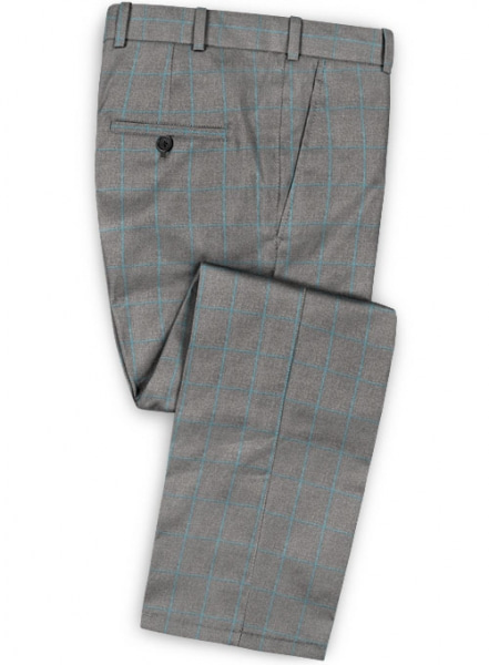 Gray Blue Windowpane Flannel Wool Suit