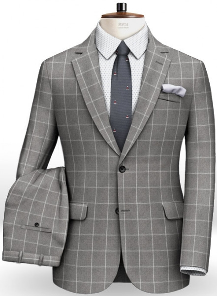 Gray Windowpane Flannel Wool Suit