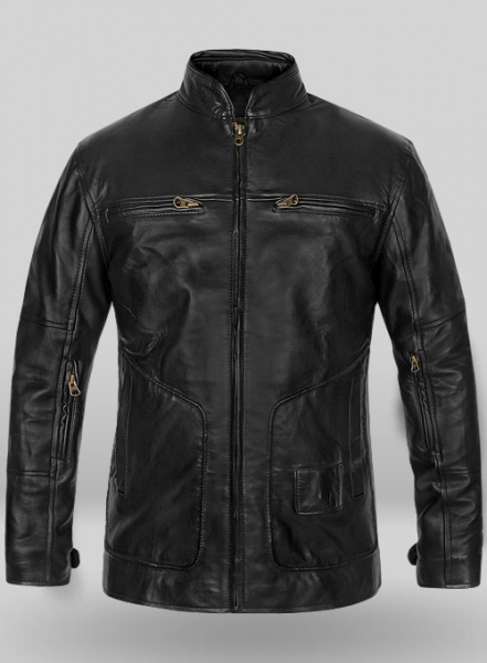 Thick Black Leather Jacket #881 - L Regular