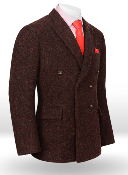 Harris Tweed Melange Wine Double Breasted Jacket