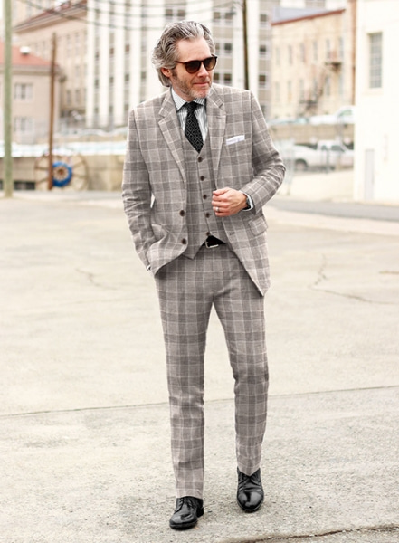 Solbiati Brown Checks Linen Suit