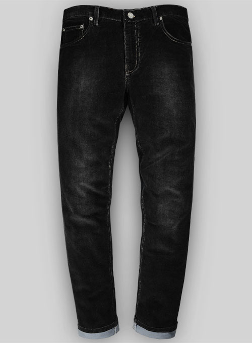 Slate Black Corduroy Stretch Jeans - Treated Hard Wash