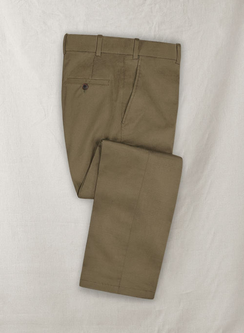 Dark Beige Feather Cotton Canvas Stretch Pants