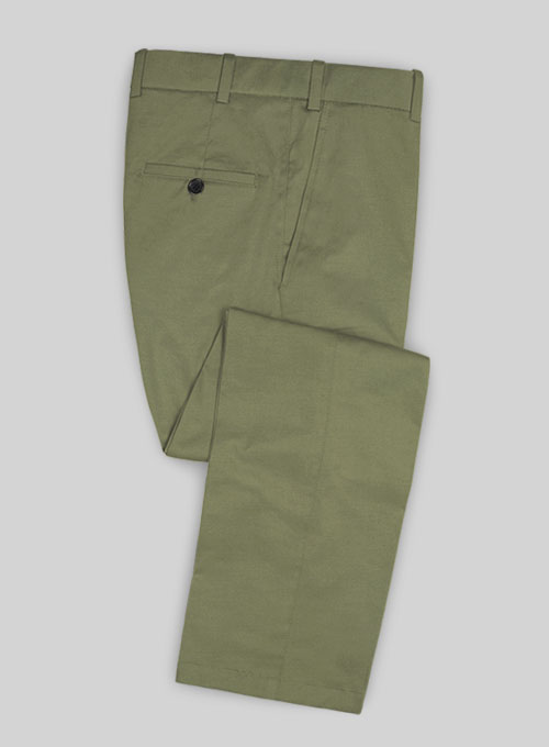 Green Feather Cotton Canvas Stretch Pants