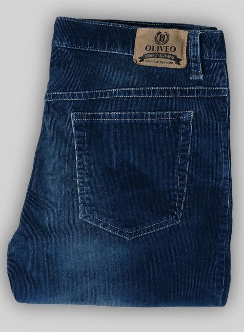 Indigo Corduroy Stretch Jeans - Treated Hard Wash - Click Image to Close