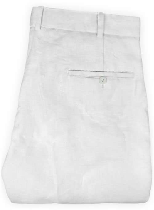 Italian White Herringbone Linen Pants