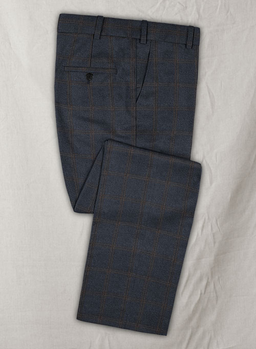 Reda Slate Blue Checks Wool Pants