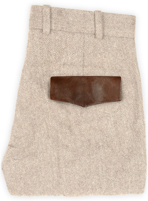Vintage Herringbone Light Beige Tweed Pants - Leather Trims - Click Image to Close