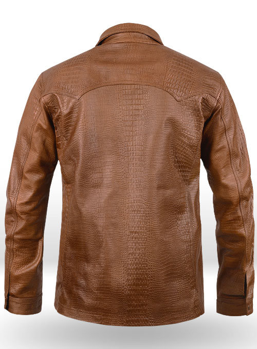 Crocodile Brown V Tab Leather Shirt Jacket - Click Image to Close