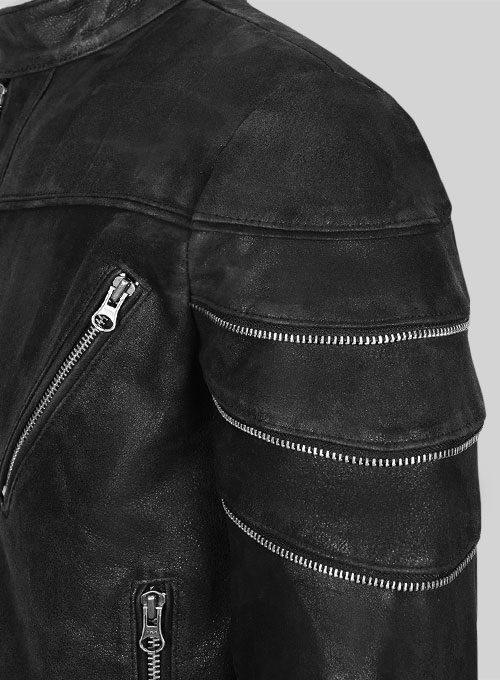 Distressed Black Leather Jacket # 112 - Click Image to Close