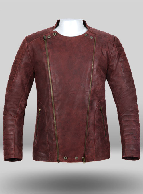 Dark Vintage Red Leather Jacket # 645 - Click Image to Close