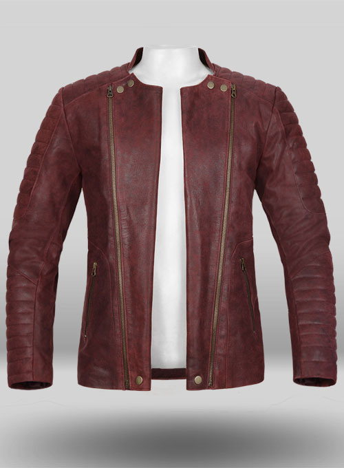 Dark Vintage Red Leather Jacket # 645 - Click Image to Close