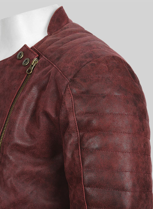 Dark Vintage Red Leather Jacket # 645 - Click Image to Close