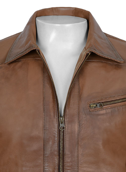 Soft Amazon Brown Wax Downing Leather Jacket - M Slim