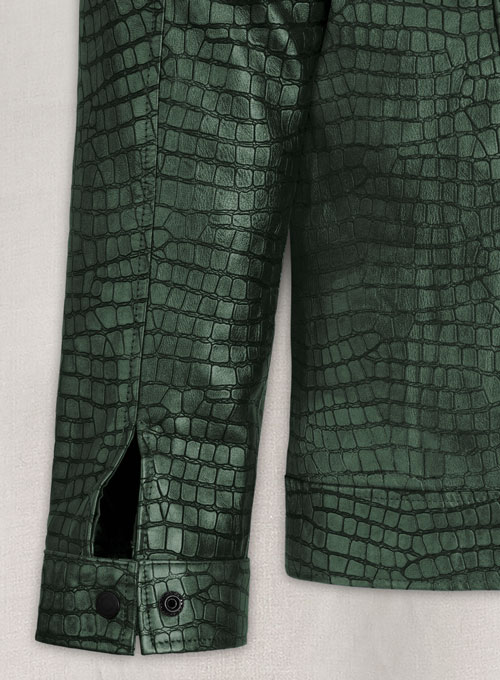 Gleaming Croc Metallic Green Leather Jacket