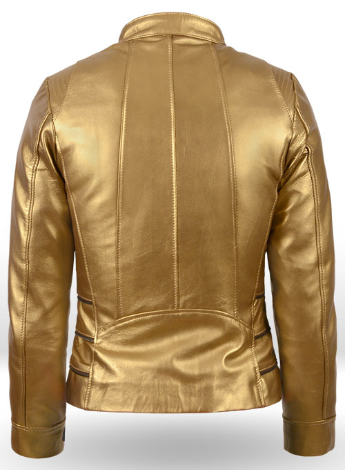 Golden Fitted Leather Jacket # 521 - Click Image to Close